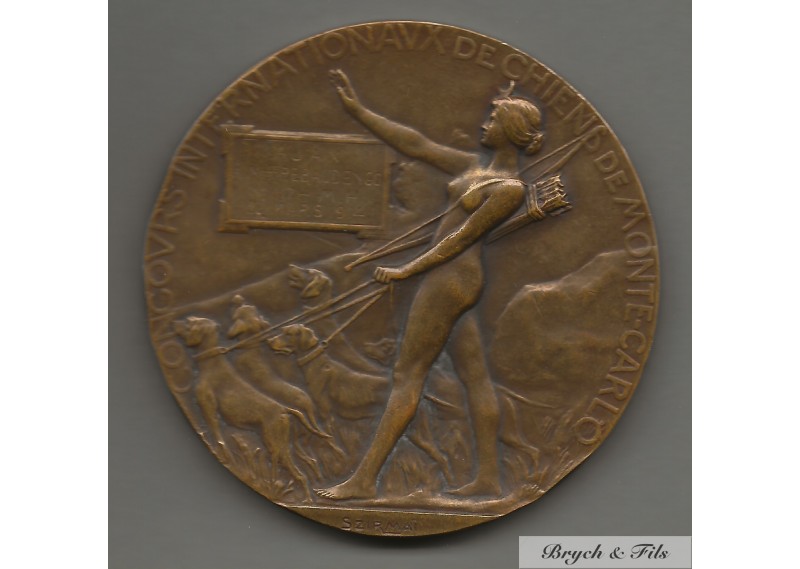 MONACO MEDAILLE CONCOURS INTERNATIONALS DE CHIENS DE MONTE CARLO 1913-1914 PAR S. ZIRMAI BRONZE