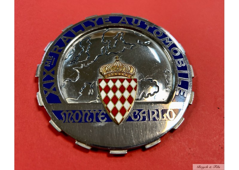 1952 MONACO BADGE PLAQUE CALANDRE EMAILLE 22e RALLYE MONTE CARLO