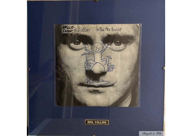 Pochette "PHIL COLLINS/IN THE AIR TONIGHT" avec dessin et    dédicacée                                 