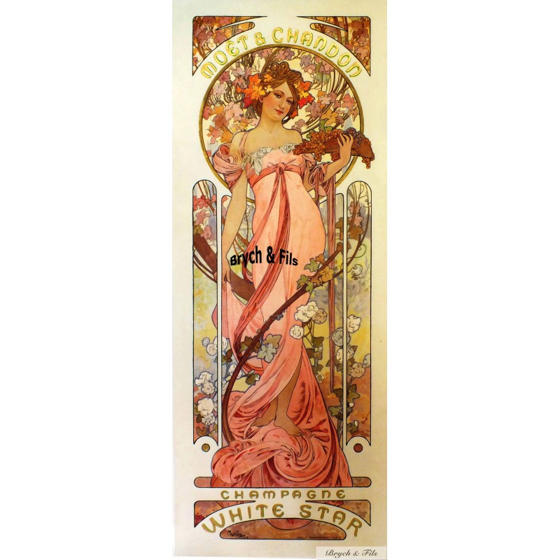 Affiche originale A.MUCHA Moët champagne White Star - Monaco Timbres